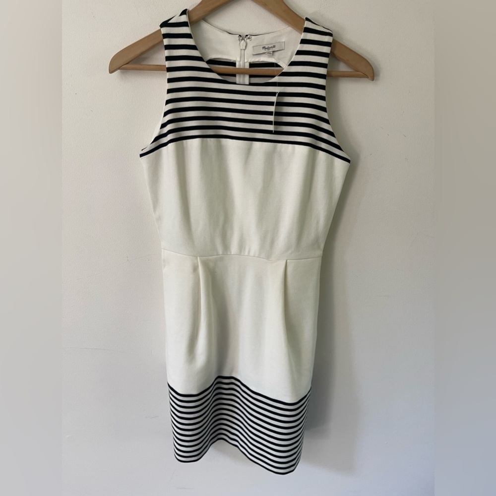 Madewell NWT Womens Black White Midi SZ XS Sheath Sleeveless Cotton Blend Dress